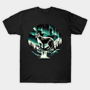 Cougar and Northern Lights - Stunning Landscape Art T-Shirt